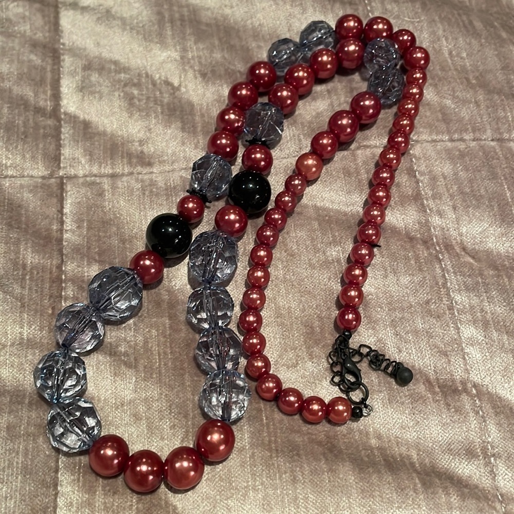 Copper and Blue Beaded Necklace 28-29”